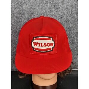 Vintage Wilson Patch‎ Logo Trucker Hat Red Made in USA Snapback 80s Streetwear